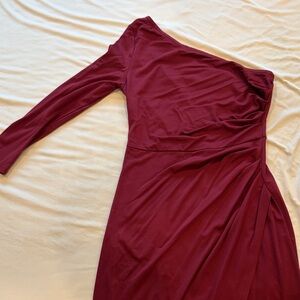 Elegant One-Shoulder Burgundy Dress